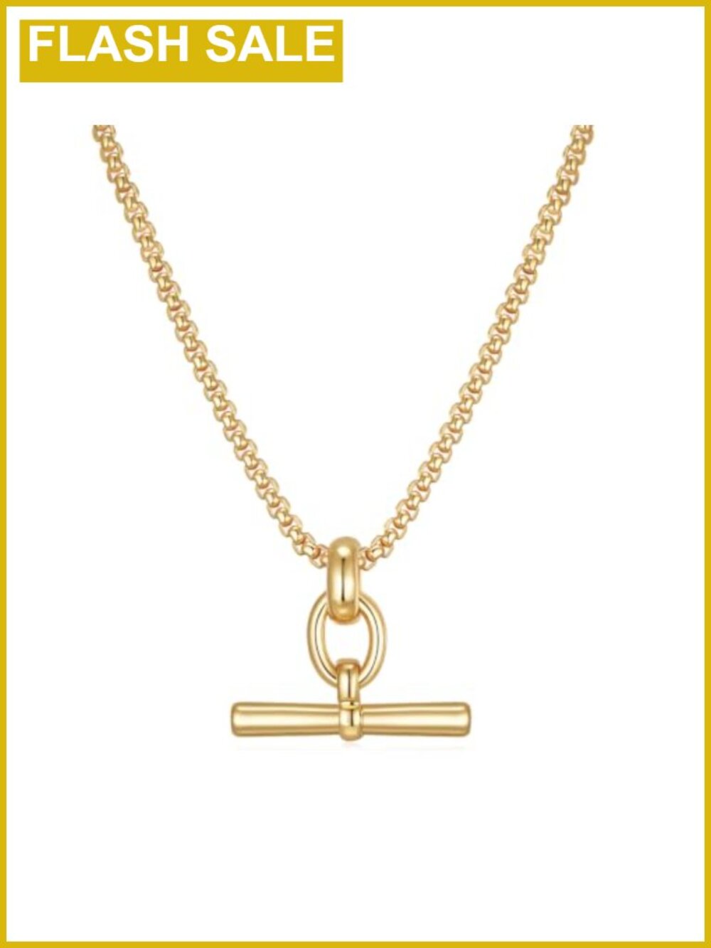 Gold Tone T Bar Necklace 18" + 2" Extender